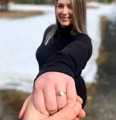Diamond engagement ring worn outdoors