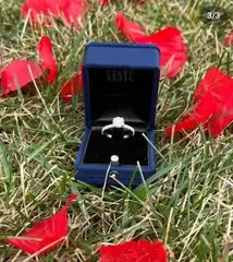 Engagement ring displayed in a ring box