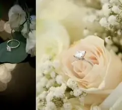 Diamond engagement ring styled with roses